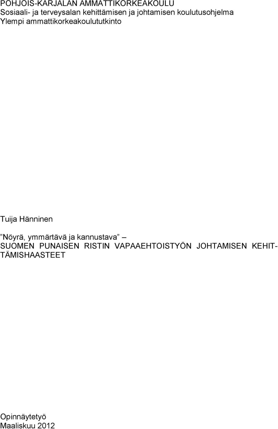 ammattikorkeakoulututkinto Tuija Hänninen Nöyrä, ymmärtävä ja
