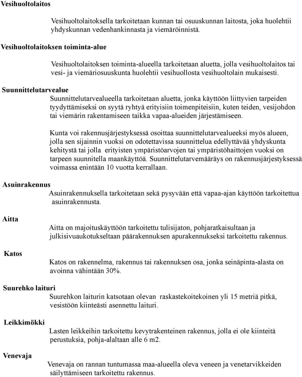 Suunnittelutarvealue Suunnittelutarvealueella tarkoitetaan aluetta, jonka käyttöön liittyvien tarpeiden tyydyttämiseksi on syytä ryhtyä erityisiin toimenpiteisiin, kuten teiden, vesijohdon tai