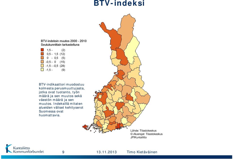 sen muutos sekä väestön määrä ja sen muutos.