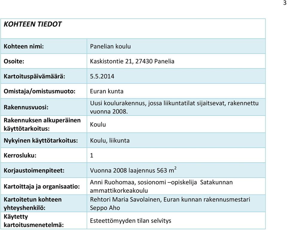 liikuntatilat sijaitsevat, rakennettu vuonna 2008.