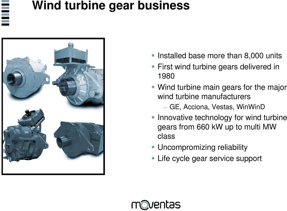 manufacturers GE, Acciona, Vestas, WinWinD Innovative technology for wind turbine