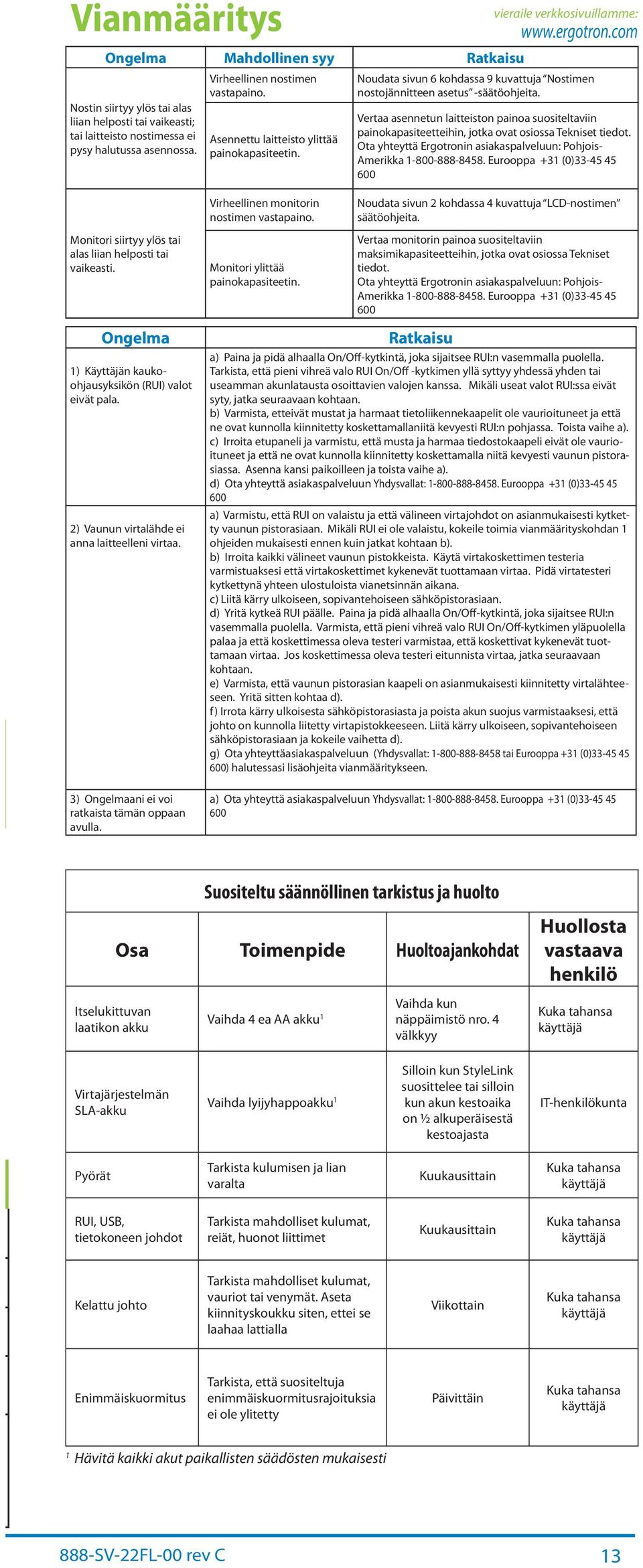 Vert sennetun litteiston pino suositeltviin pinokpsiteetteihin, jotk ovt osioss Tekniset tieot. Ot yhteyttä Ergotronin siksplveluun: Pohjois- Amerikk 1-800-888-8458.