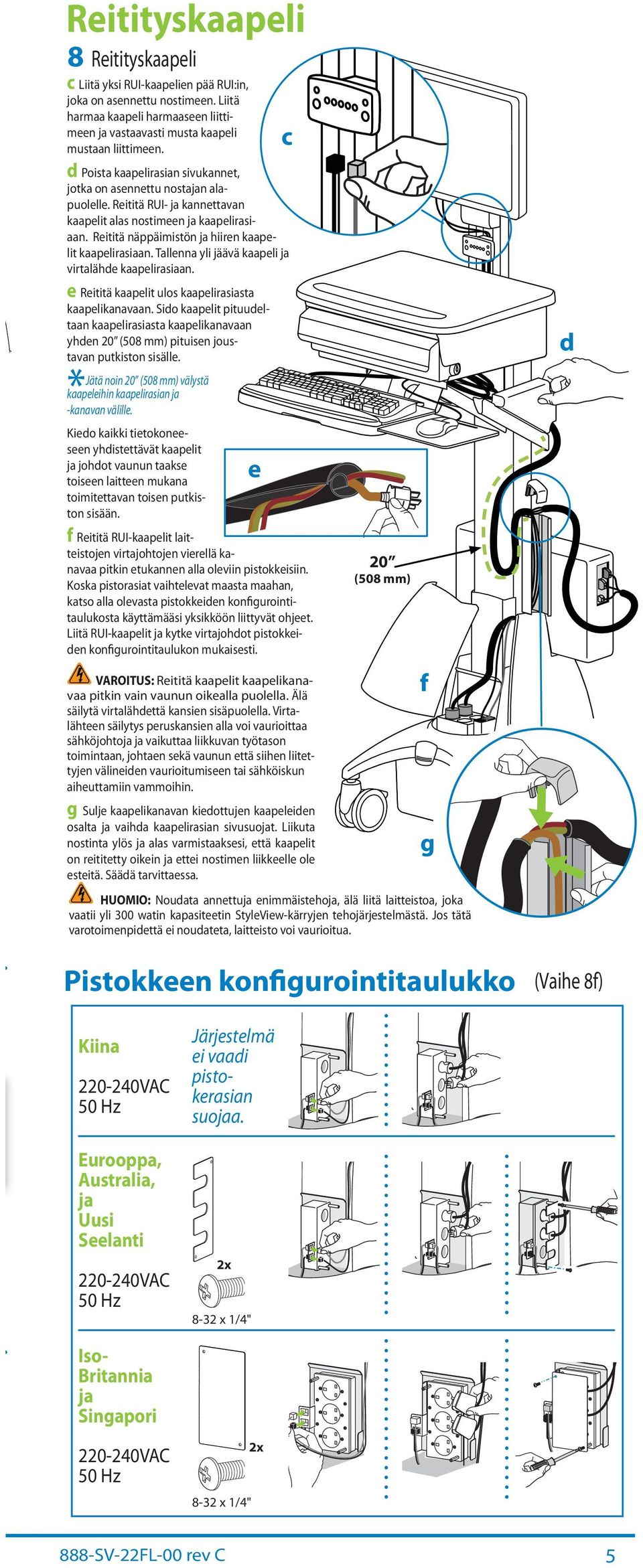 Tllenn yli jäävä kpeli j virtlähe kpelirsin. e Reititä kpelit ulos kpelirsist kpeliknvn. Sio kpelit pituueltn kpelirsist kpeliknvn yhen 20 (508 mm) pituisen joustvn putkiston sisälle.