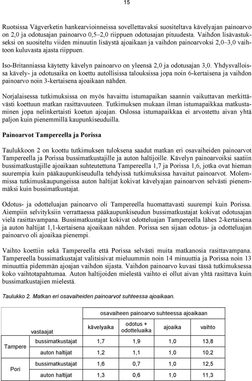 Iso-Britanniassa käytetty kävelyn painoarvo on yleensä 2,0 ja odotusajan 3,0.