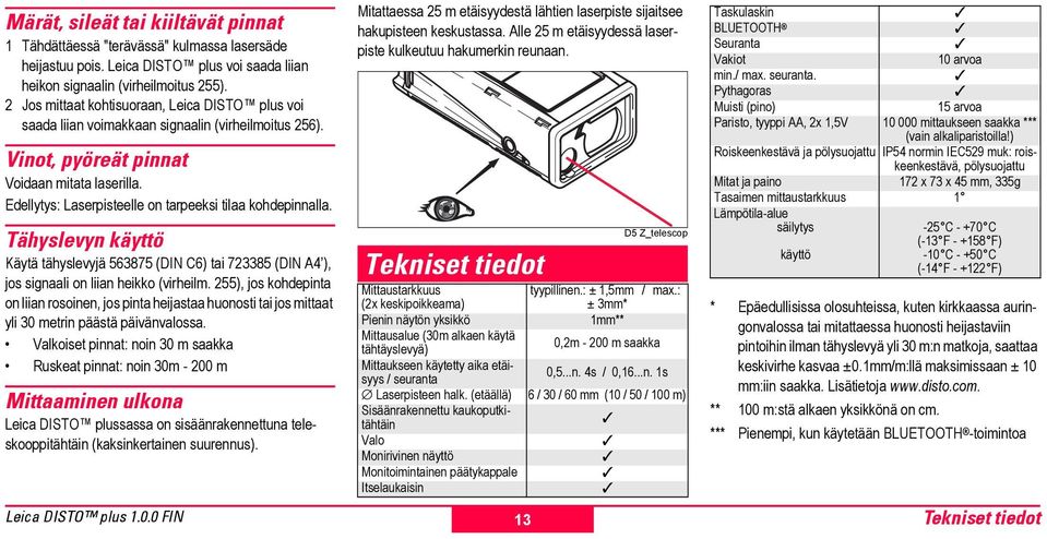 Edellytys: Laserpisteelle on tarpeeksi tilaa kohdepinnalla. Tähyslevyn käyttö Käytä tähyslevyjä 563875 (DIN C6) tai 723385 (DIN A4 ), jos signaali on liian heikko (virheilm.