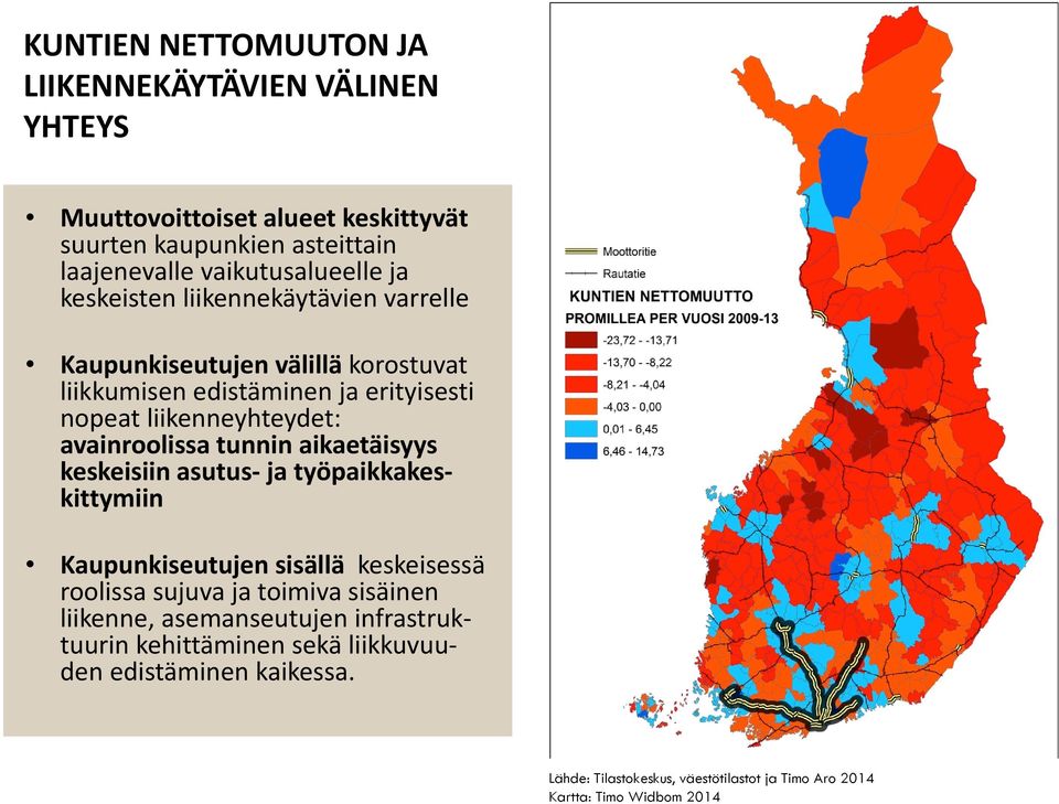 avainroolissa tunnin aikaetäisyys keskeisiin asutus ja työpaikkakeskittymiin Kaupunkiseutujen sisällä keskeisessä roolissa sujuva ja toimiva sisäinen