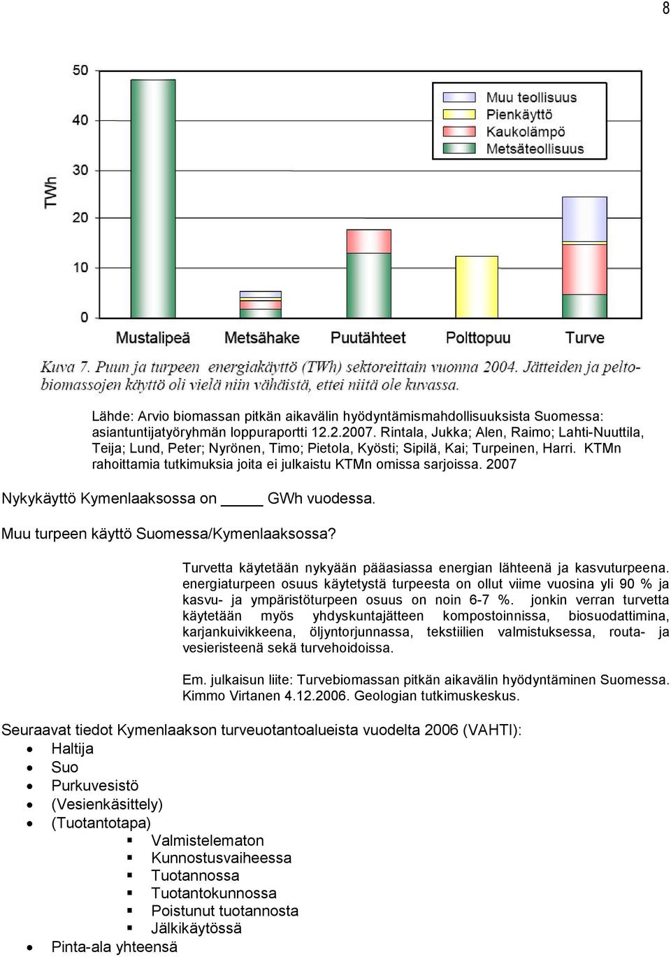 2007 Nykykäyttö Kymenlaaksossa on GWh vuodessa. Muu turpeen käyttö Suomessa/Kymenlaaksossa? Turvetta käytetään nykyään pääasiassa energian lähteenä ja kasvuturpeena.