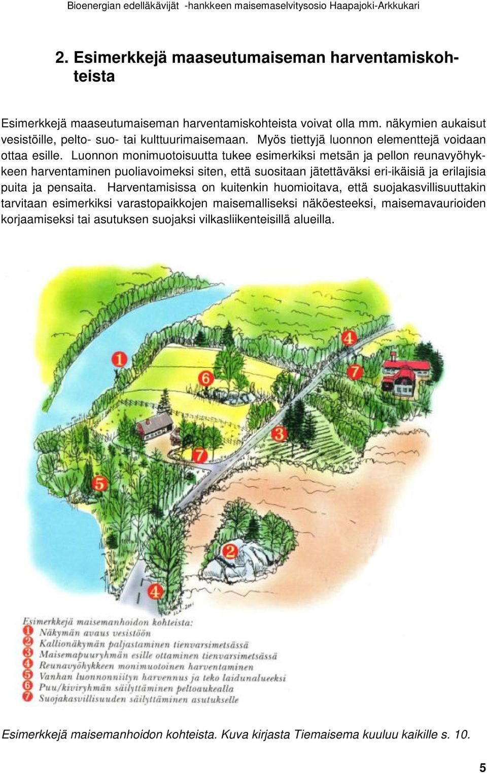 Luonnon monimuotoisuutta tukee esimerkiksi metsän ja pellon reunavyöhykkeen harventaminen puoliavoimeksi siten, että suositaan jätettäväksi eri-ikäisiä ja erilajisia puita ja pensaita.