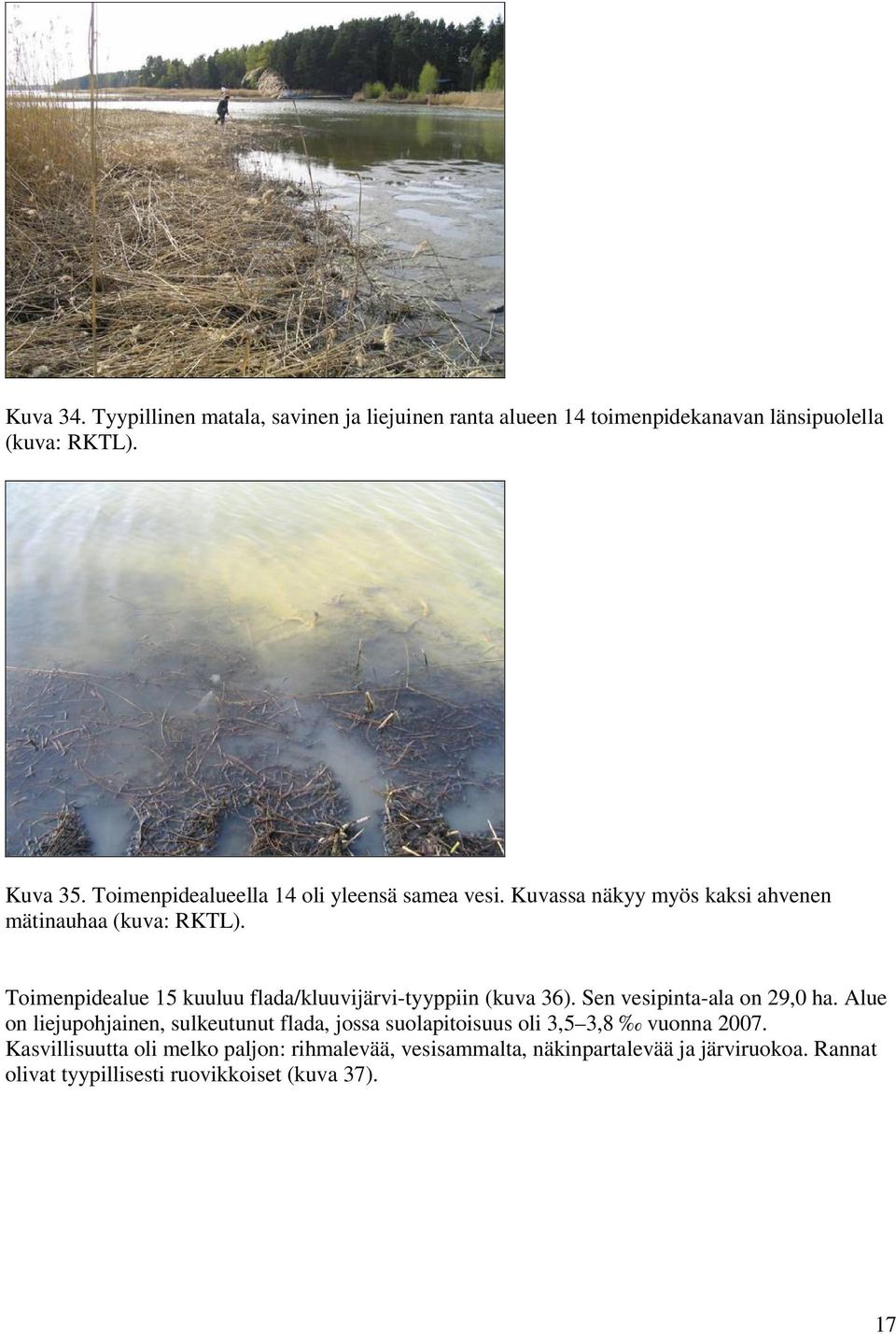 Toimenpidealue 15 kuuluu flada/kluuvijärvi-tyyppiin (kuva 36). Sen vesipinta-ala on 29,0 ha.