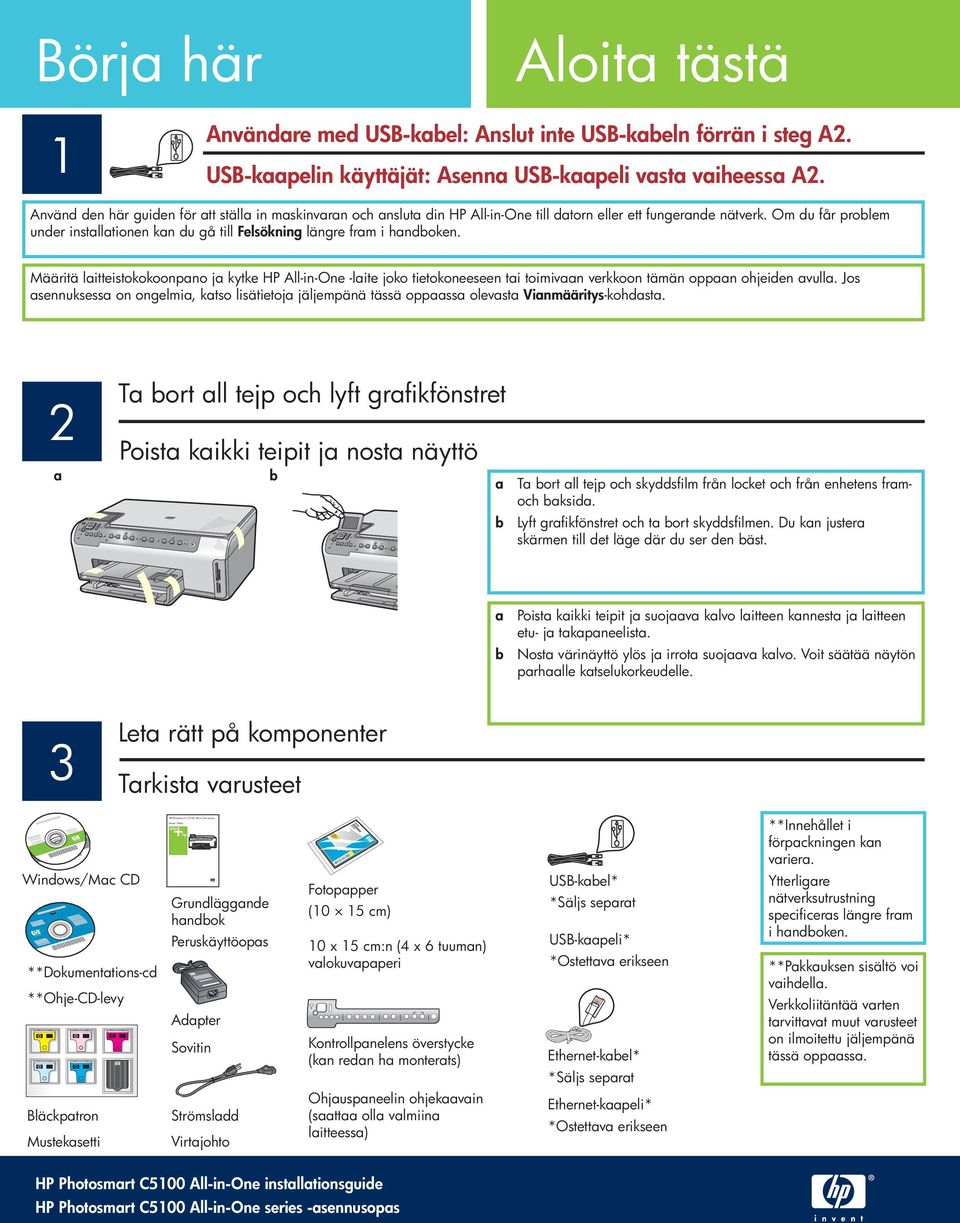 Määritä litteistokokoonpno j kytke HP All-in-One -lite joko tietokoneeseen ti toimivn verkkoon tämän oppn ohjeiden vull.