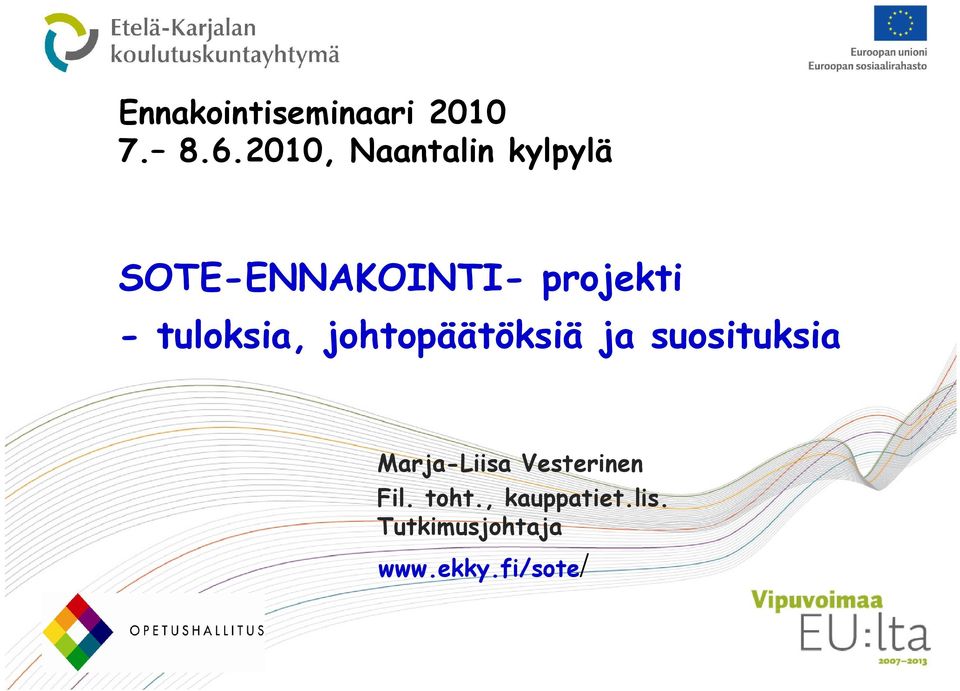 tuloksia, johtopäätöksiä ja suosituksia Marja-Liisa
