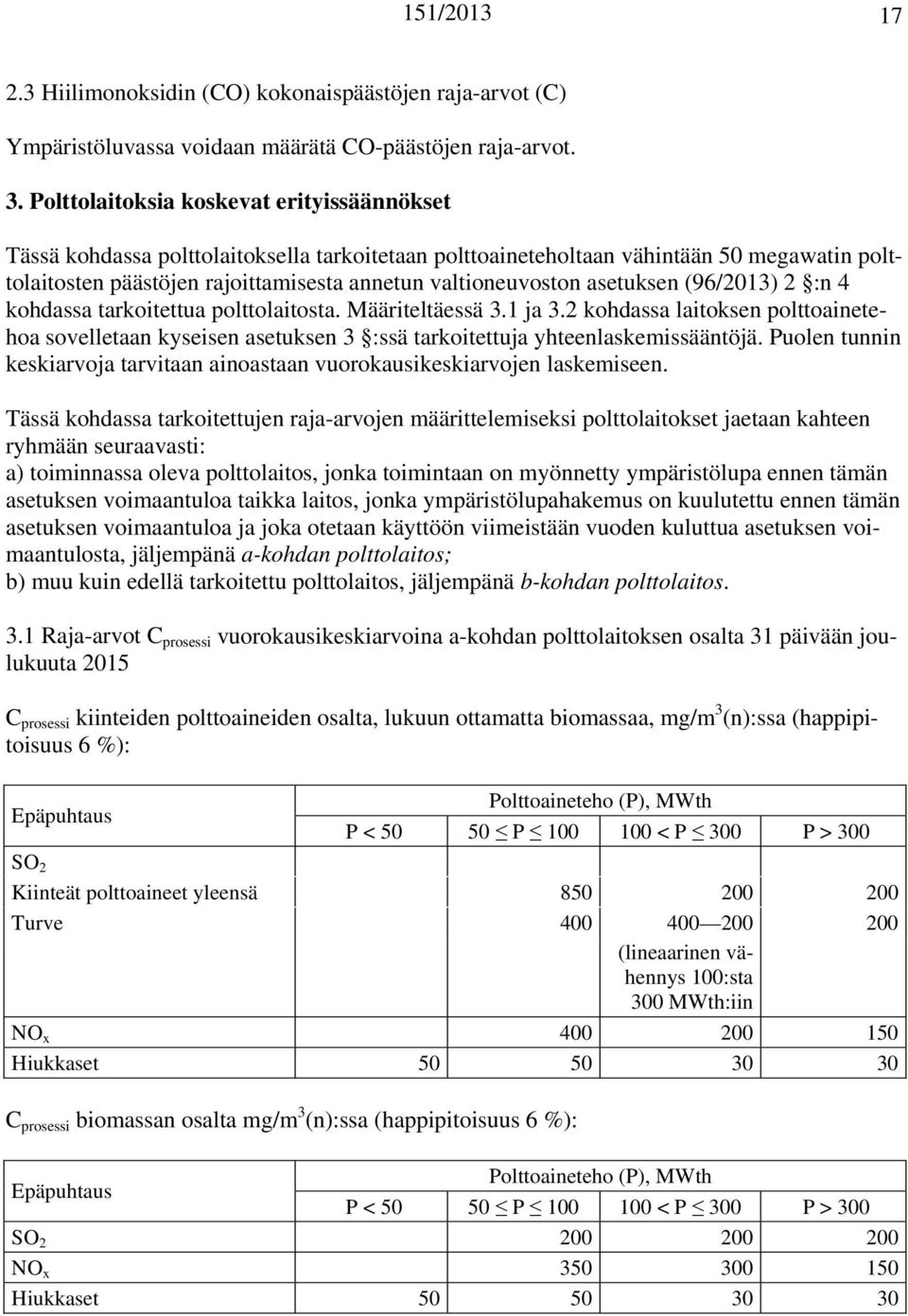 asetuksen (96/2013) 2 :n 4 kohdassa tarkoitettua polttolaitosta. Määriteltäessä 3.1 ja 3.