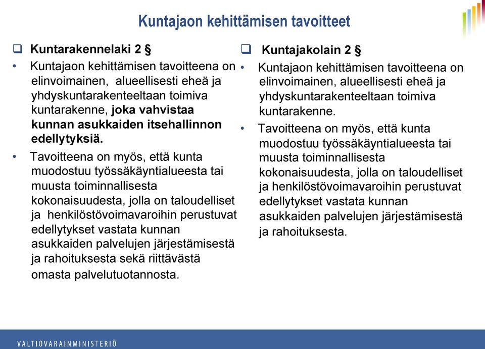 asukkaiden palvelujen järjestämisestä ja rahoituksesta sekä riittävästä omasta palvelutuotannosta.