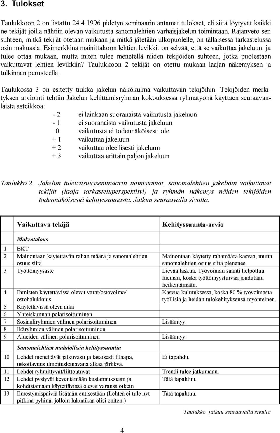 Esimerkkinä mainittakoon lehtien levikki: on selvää, että se vaikuttaa jakeluun, ja tulee ottaa mukaan, mutta miten tulee menetellä niiden tekijöiden suhteen, jotka puolestaan vaikuttavat lehtien
