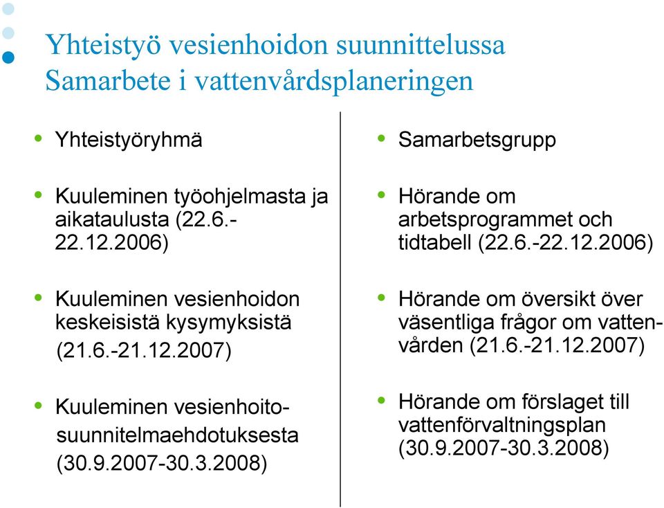 9.2007-30.3.2008) Samarbetsgrupp Hörande om arbetsprogrammet och tidtabell (22.6.-22.12.