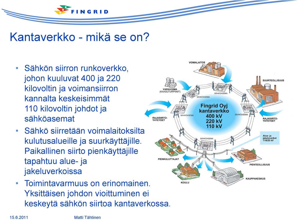 110 kilovoltin johdot ja sähköasemat Sähkö siirretään voimalaitoksilta kulutusalueille ja suurkäyttäjille.