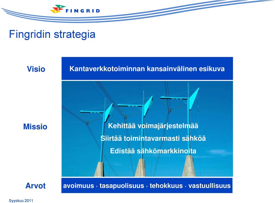 ää Siirtää toimintavarmasti sähköä Siirtää toimintavarmasti sähköä Edistää sähkömarkkinoita Edistää