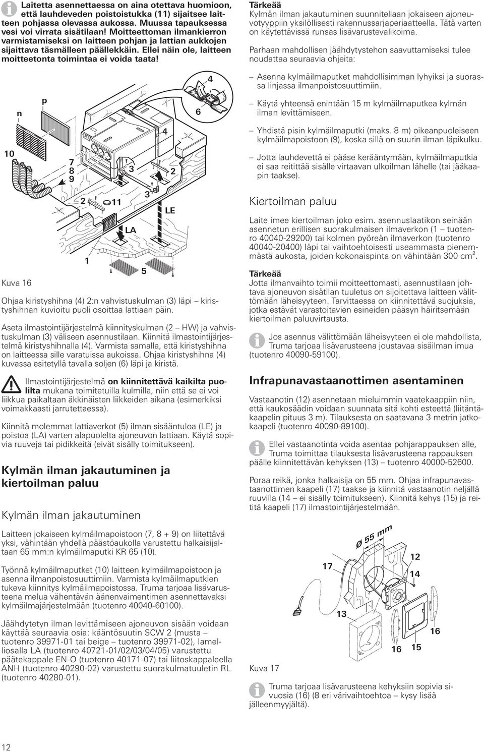 Tärkeää Kylmän ilman jakautuminen suunnitellaan jokaiseen ajoneuvotyyppiin yksilöllisesti rakennussarjaperiaatteella. Tätä varten on käytettävissä runsas lisävarustevalikoima.