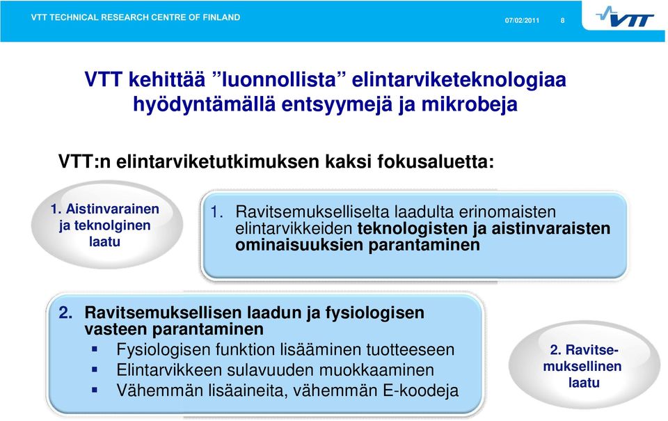 Ravitsemukselliselta laadulta erinomaisten elintarvikkeiden teknologisten ja aistinvaraisten ominaisuuksien parantaminen 2.