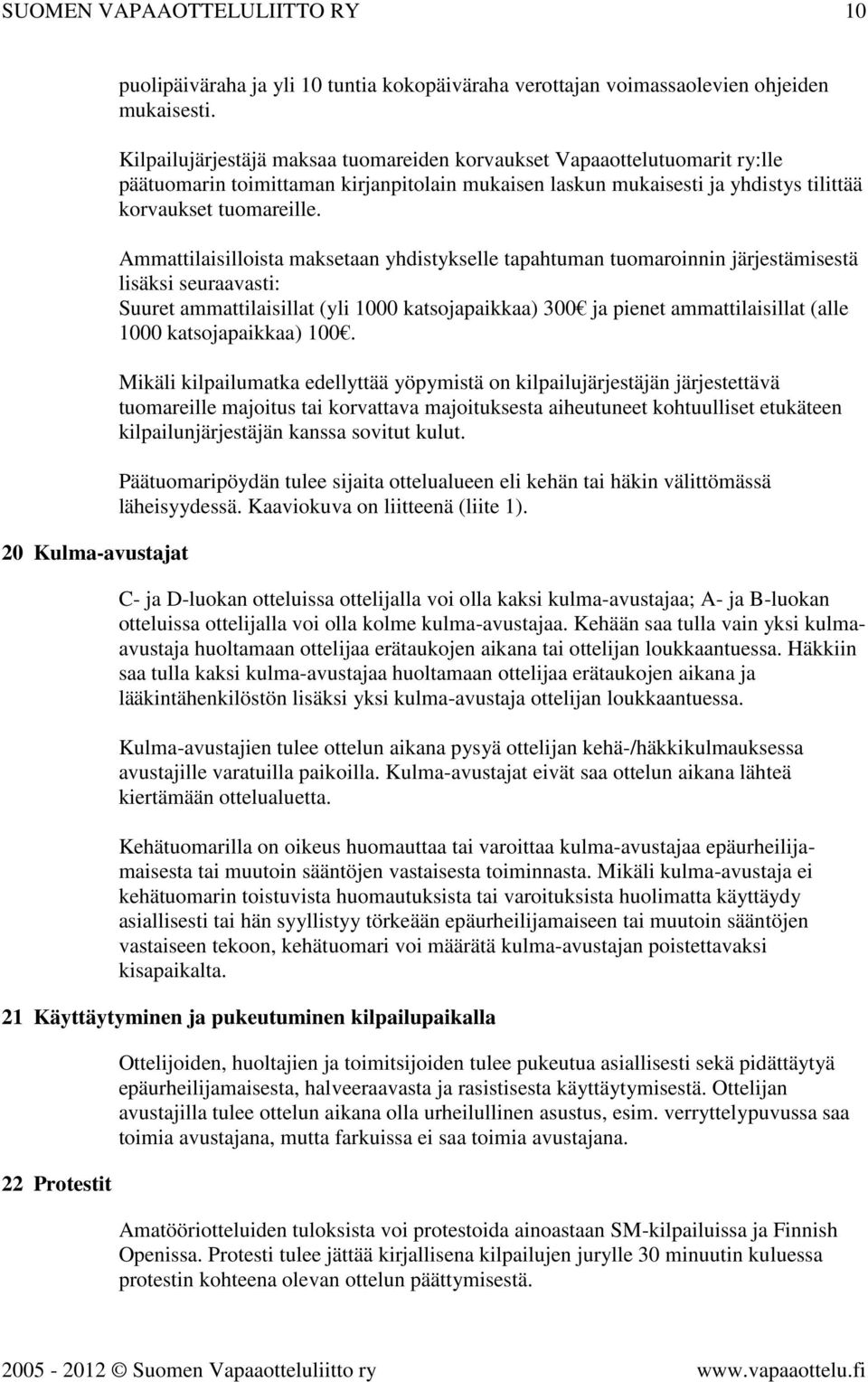 Ammattilaisilloista maksetaan yhdistykselle tapahtuman tuomaroinnin järjestämisestä lisäksi seuraavasti: Suuret ammattilaisillat (yli 1000 katsojapaikkaa) 300 ja pienet ammattilaisillat (alle 1000