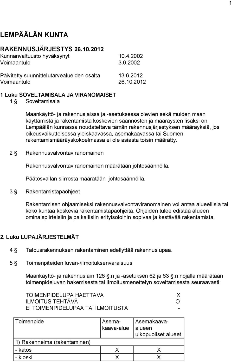 4.2002 Voimaantulo 3.6.2002 Päivitetty suunnittelutarvealueiden osalta 13.6.2012 Voimaantulo 26.10.