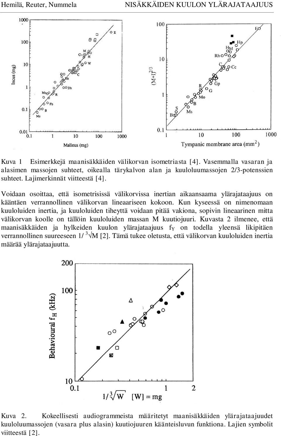 Voidaan osoittaa, että isometrisissä välikorvissa inertian aikaansaama ylärajataajuus on kääntäen verrannollinen välikorvan lineaariseen kokoon.