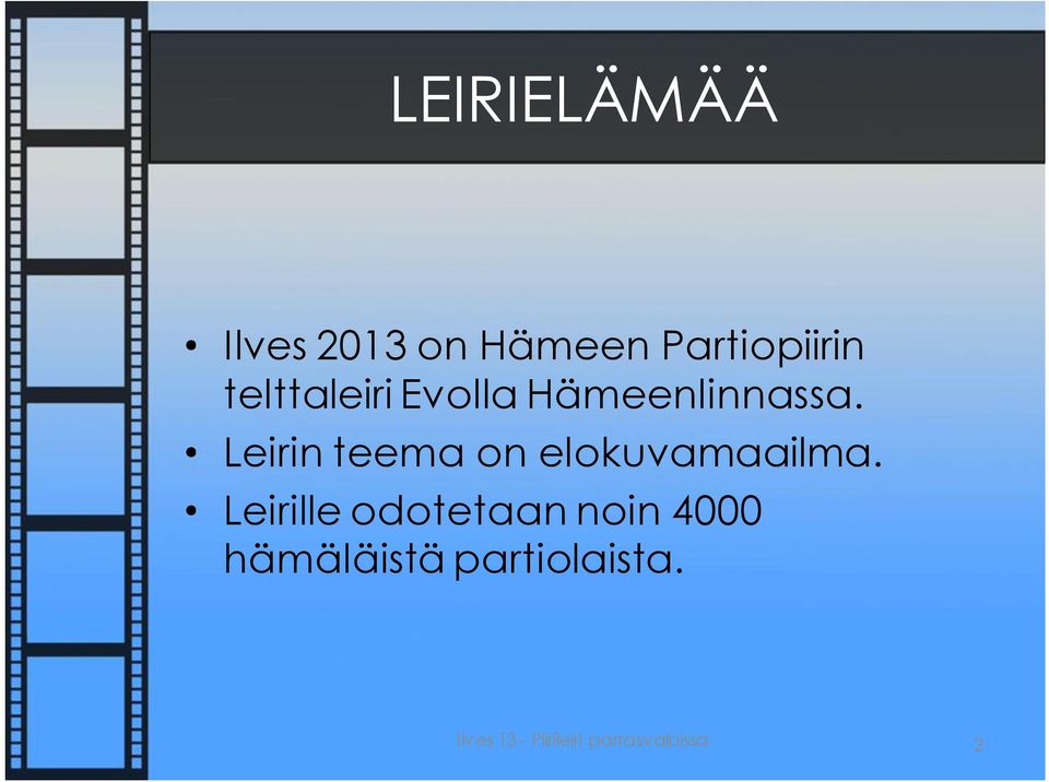 Leirin teema on elokuvamaailma.