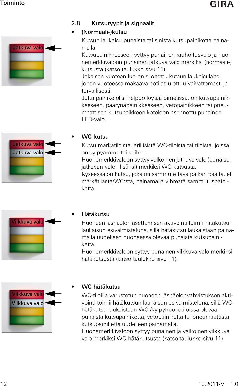 Jokaisen vuoteen luo on sijoitettu kutsun laukaisulaite, johon vuoteessa makaava potilas ulottuu vaivattomasti ja turvallisesti.