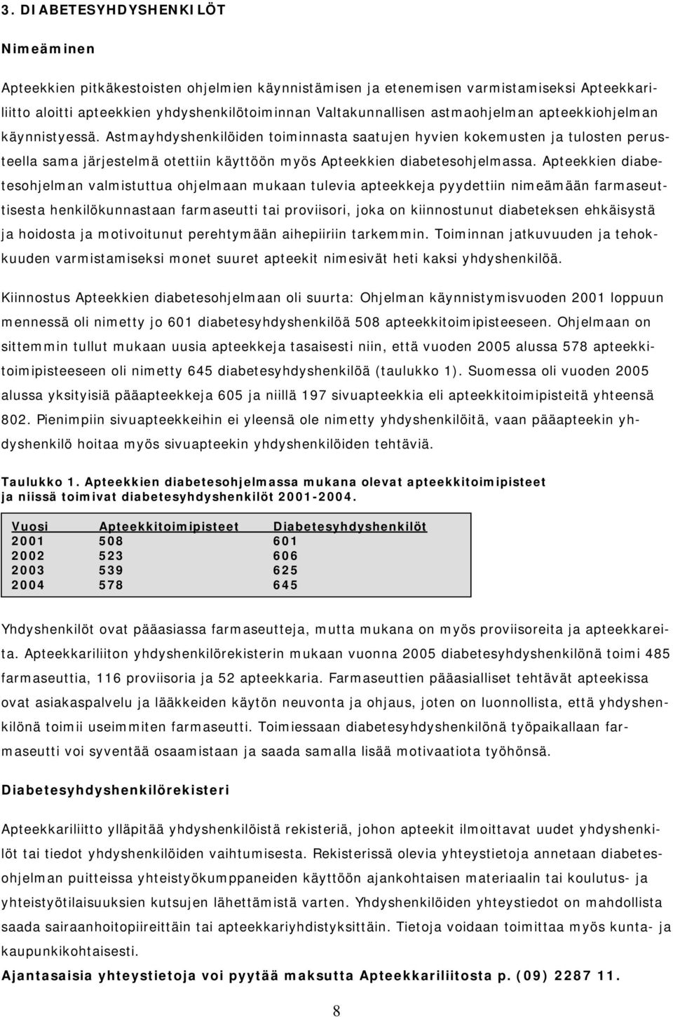Astmayhdyshenkilöiden toiminnasta saatujen hyvien kokemusten ja tulosten perusteella sama järjestelmä otettiin käyttöön myös Apteekkien diabetesohjelmassa.