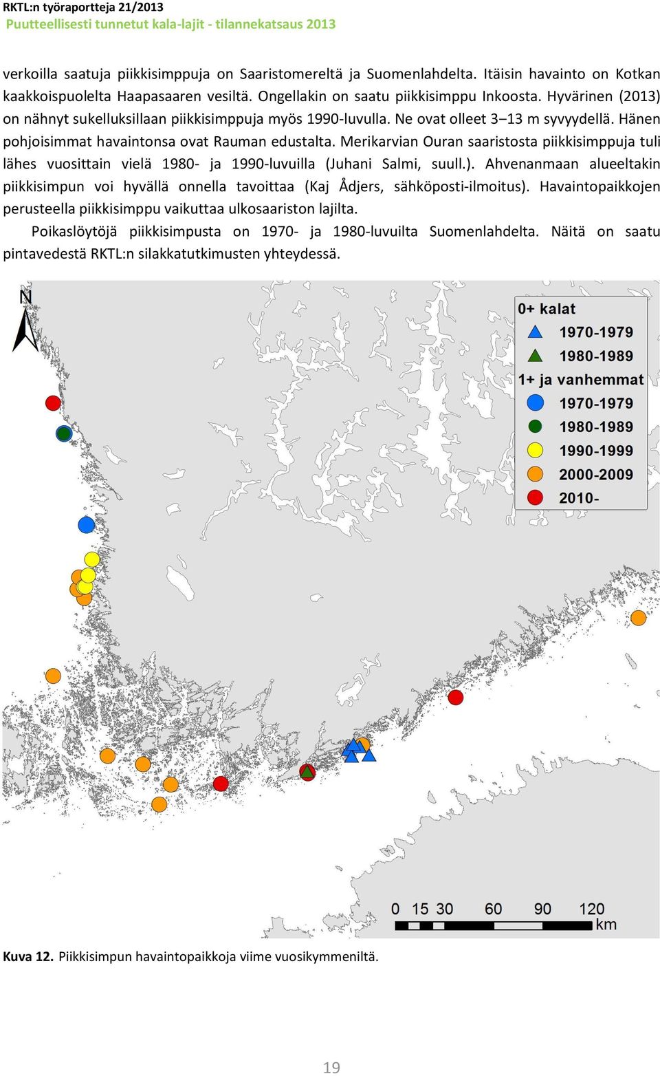 Merikarvian Ouran saaristosta piikkisimppuja tuli lähes vuosittain vielä 1980- ja 1990-luvuilla (Juhani Salmi, suull.).