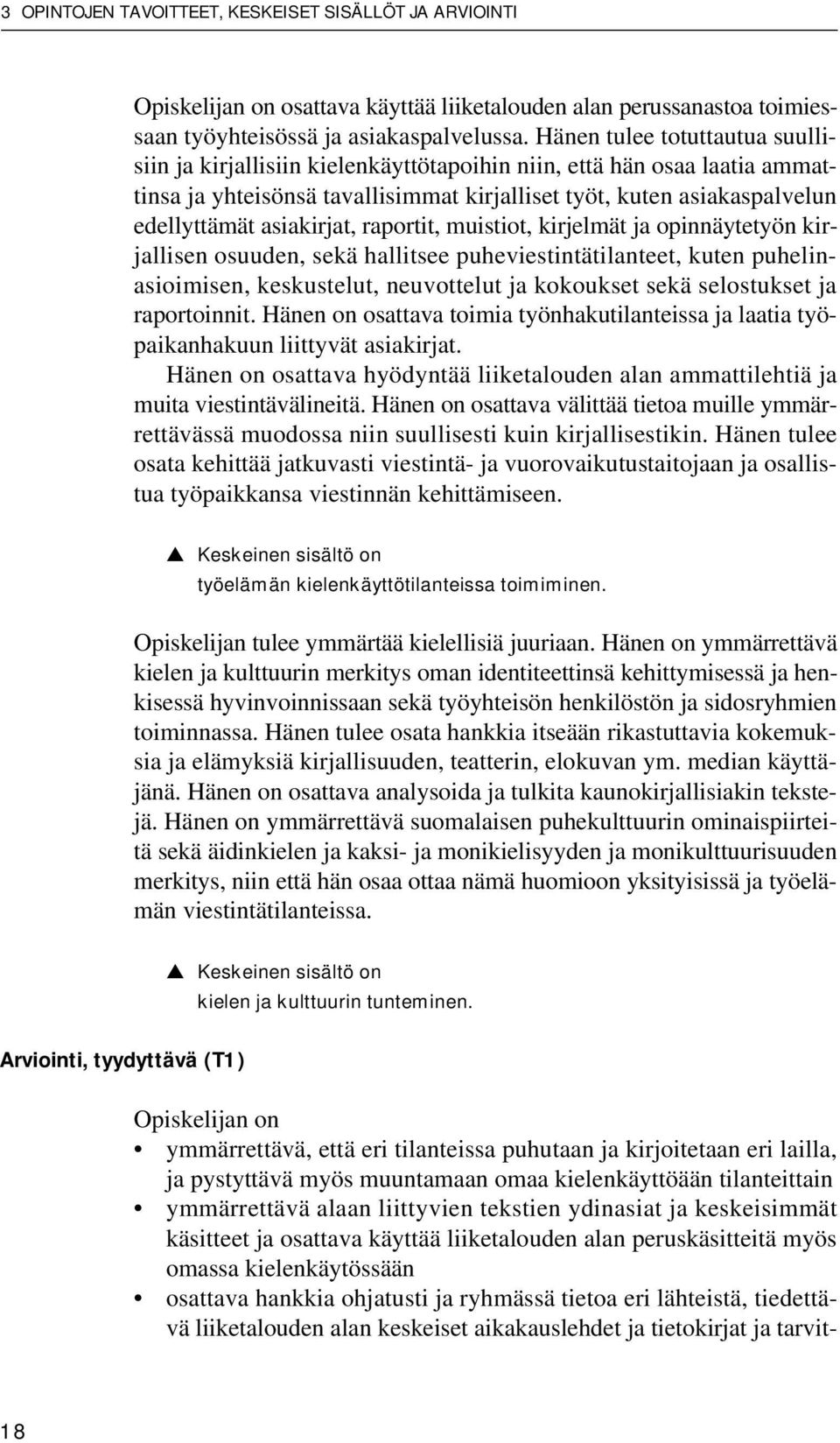 asiakirjat, raportit, muistiot, kirjelmät ja opinnäytetyön kirjallisen osuuden, sekä hallitsee puheviestintätilanteet, kuten puhelinasioimisen, keskustelut, neuvottelut ja kokoukset sekä selostukset