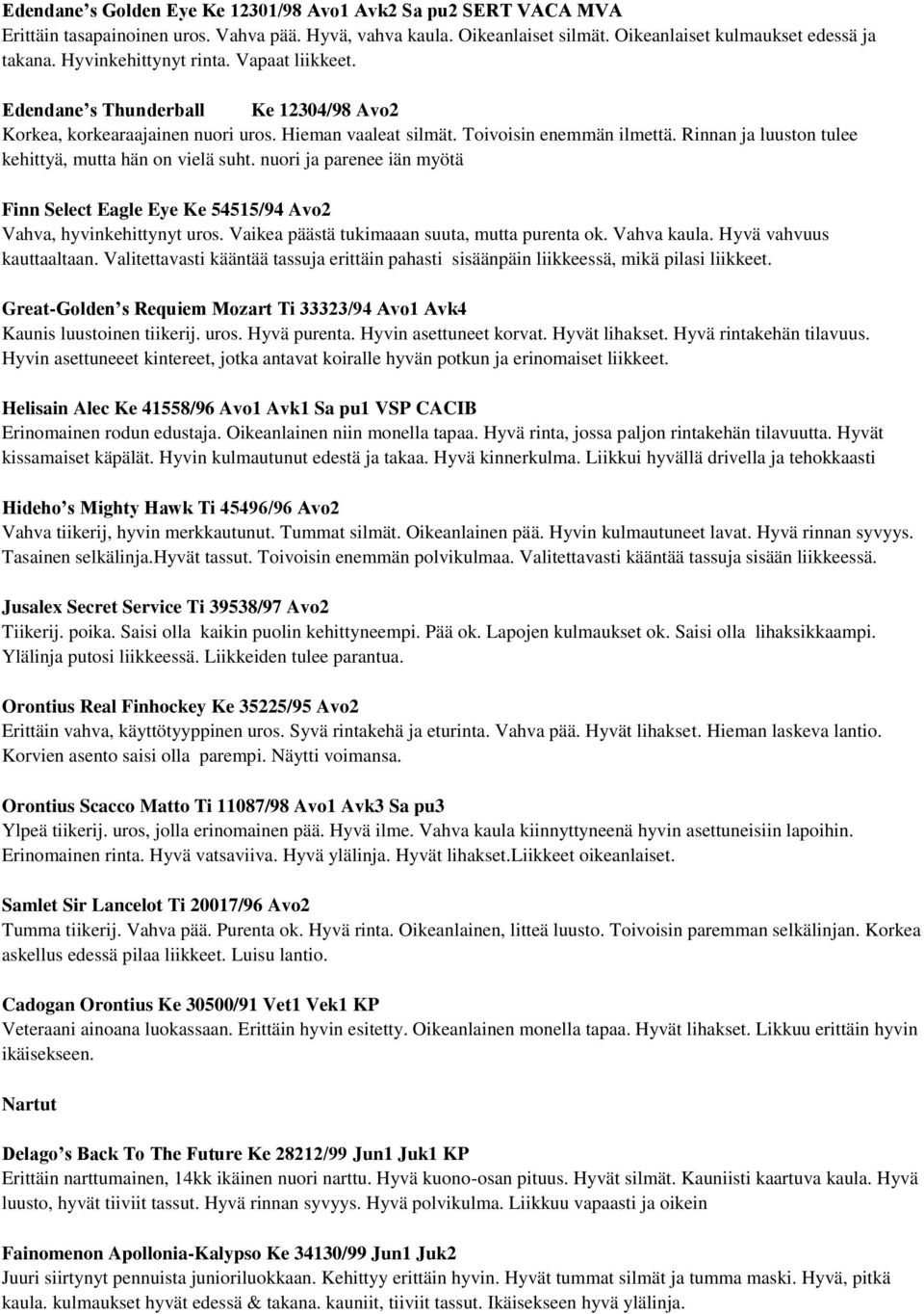 Rinnan ja luuston tulee kehittyä, mutta hän on vielä suht. nuori ja parenee iän myötä Finn Select Eagle Eye Ke 54515/94 Avo2 Vahva, hyvinkehittynyt uros.