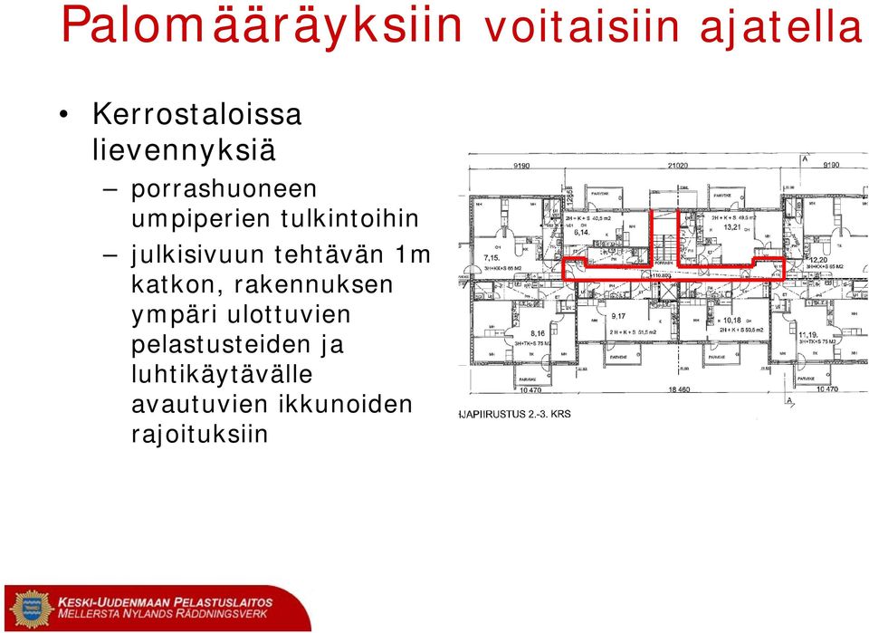 julkisivuun tehtävän 1m katkon, rakennuksen ympäri