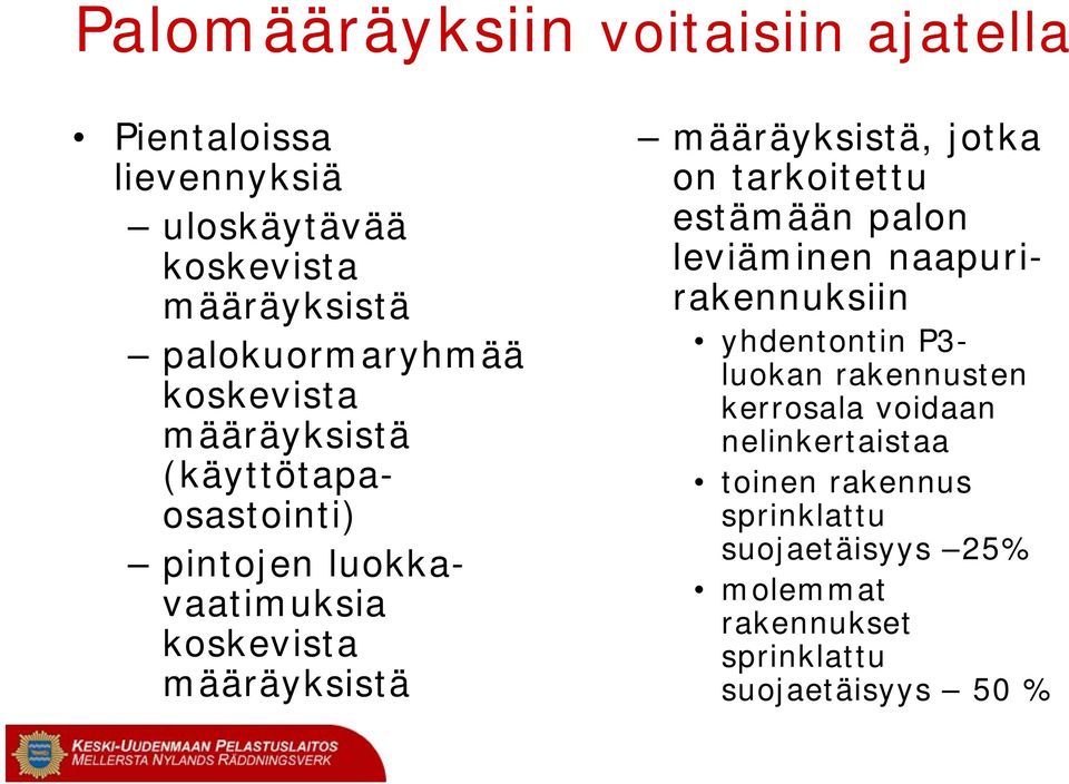 jotka on tarkoitettu estämään palon leviäminen naapurirakennuksiin yhdentontin P3- luokan rakennusten kerrosala