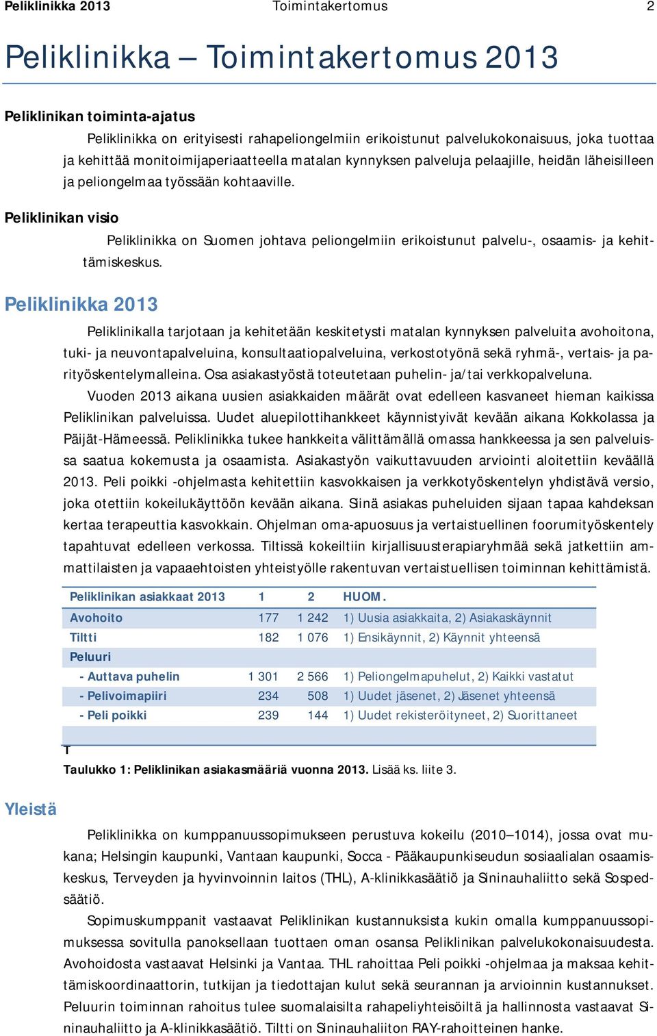 Peliklinikan visio Peliklinikka on Suomen johtava peliongelmiin erikoistunut palvelu-, osaamis- ja kehittämiskeskus.