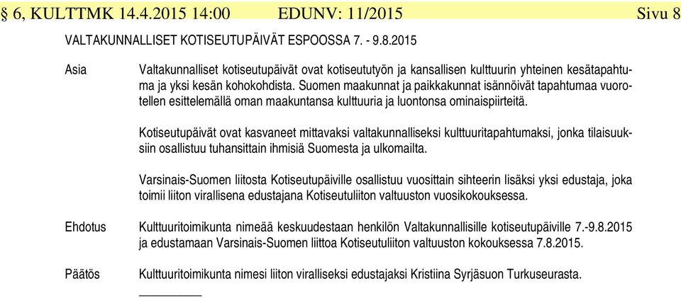 Kotiseutupäivät ovat kasvaneet mittavaksi valtakunnalliseksi kulttuuritapahtumaksi, jonka tilaisuuksiin osallistuu tuhansittain ihmisiä Suomesta ja ulkomailta.