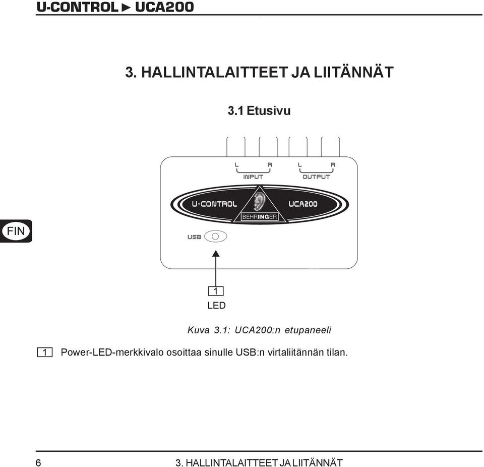 1: :n etupaneeli Power-LED-merkkivalo