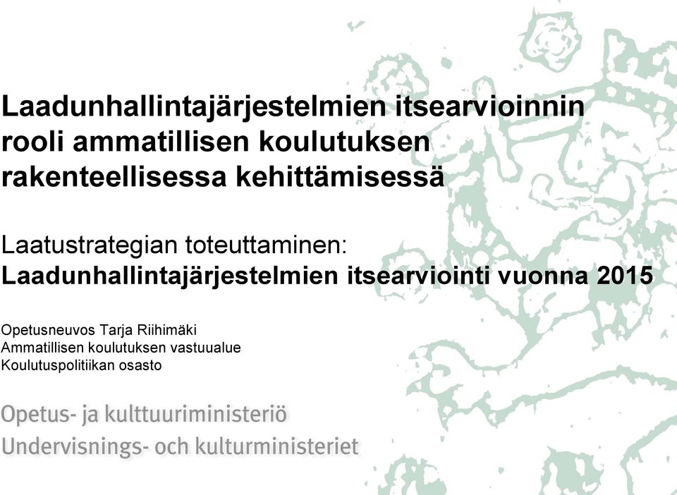 toteuttaminen: Laadunhallintajärjestelmien itsearviointi vuonna 2015