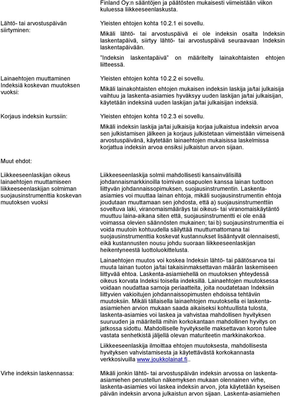 Mikäli lähtö- tai arvostuspäivä ei ole indeksin osalta Indeksin laskentapäivä, siirtyy lähtö- tai arvostuspäivä seuraavaan Indeksin laskentapäivään.