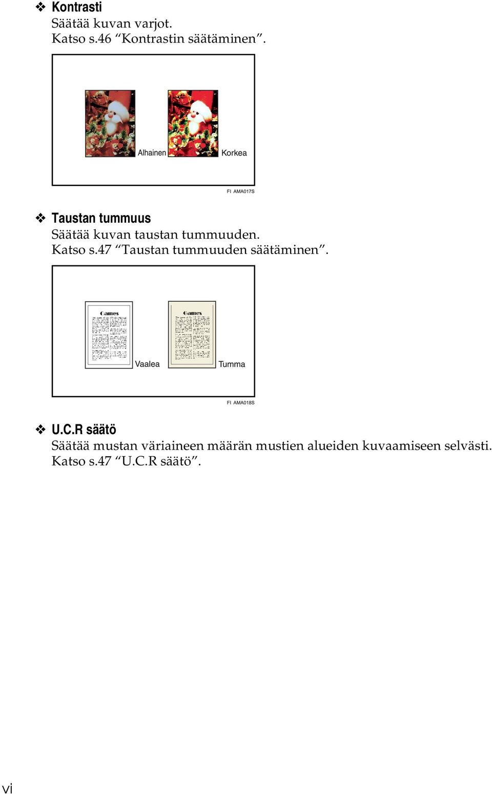 47 Taustan tummuuden säätäminen. U.C.