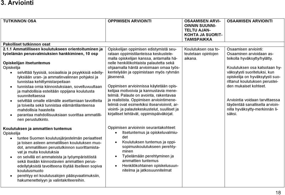 ja ammatinvalinnan pohjaksi ja tunnistaa kehittymistarpeitaan tunnistaa omia kiinnostuksiaan, soveltuvuuttaan ja mahdollisia esteitään oppijana koulutusta suunniteltaessa selvittää omalle elämälle