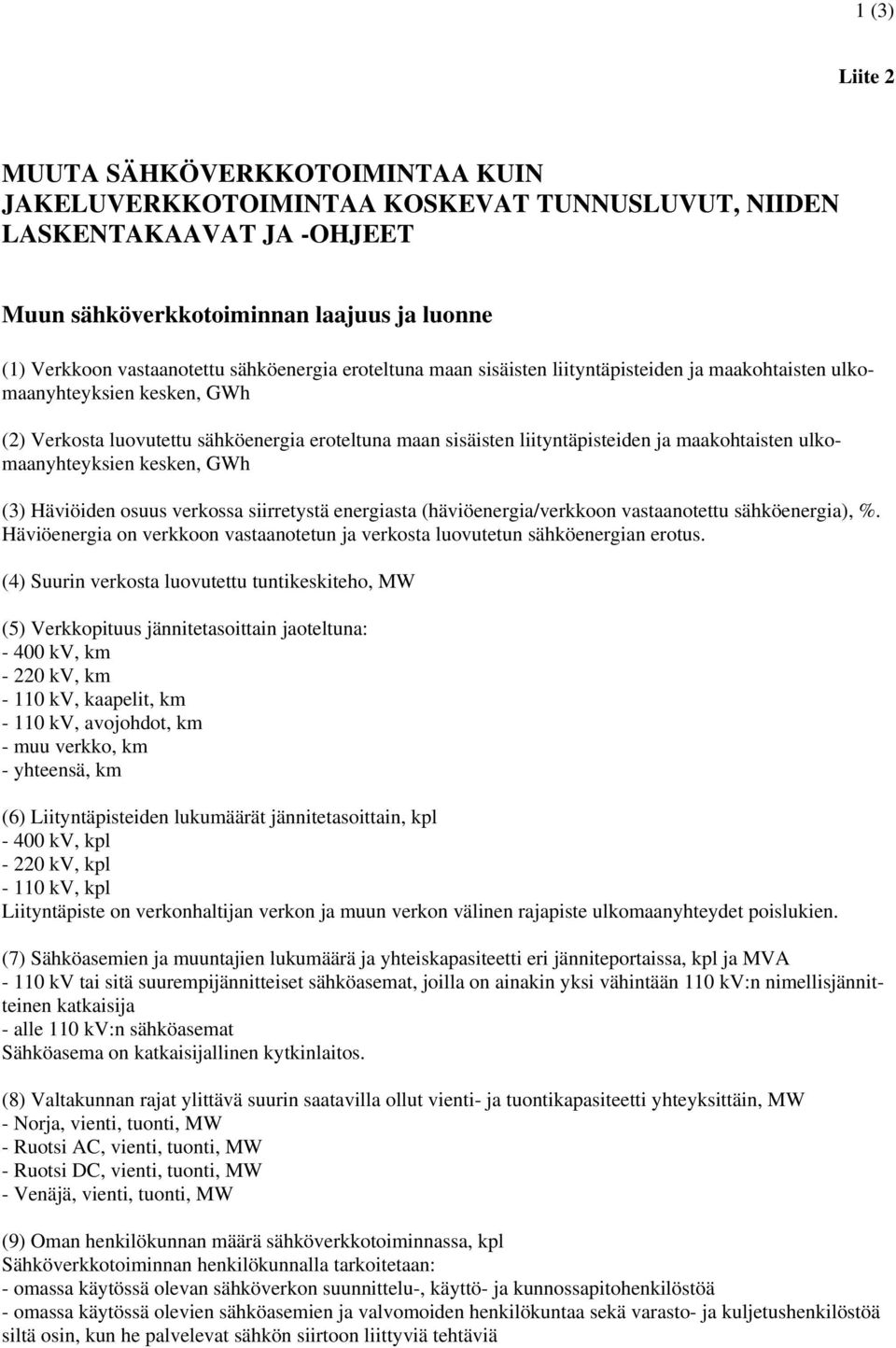 GWh (3) Häviöide osuus verkossa siirretystä eergiasta (häviöeergia/verkkoo vastaaotettu sähköeergia), %. Häviöeergia o verkkoo vastaaotetu ja verkosta luovutetu sähköeergia erotus.