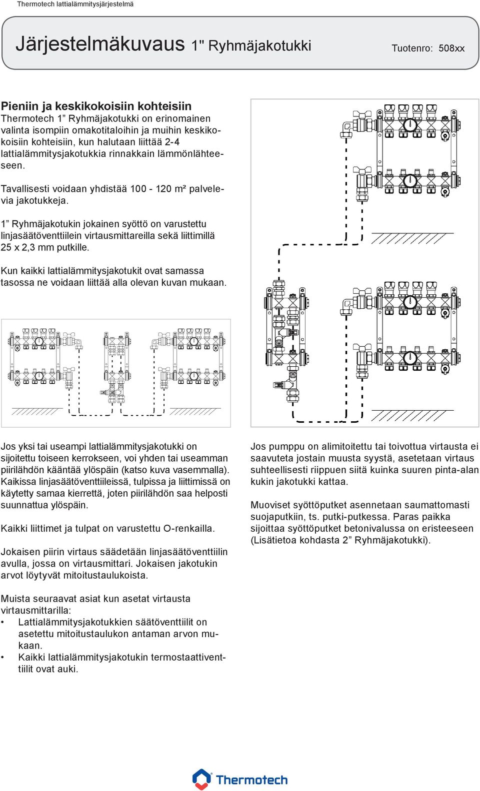 1 Ryhmäjakotukin jokainen syöttö on varustettu linjasäätöventtiilein virtausmittareilla sekä liittimillä 25 x 2,3 mm putkille.