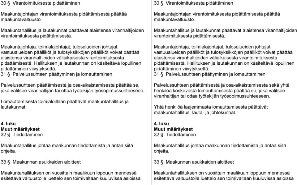 Maakuntajohtaja, toimialajohtajat, tulosalueiden johtajat, vastuualueiden päälliköt ja tulosyksikköjen päälliköt voivat päättää alaistensa viranhaltijoiden väliaikaisesta virantoimituksesta