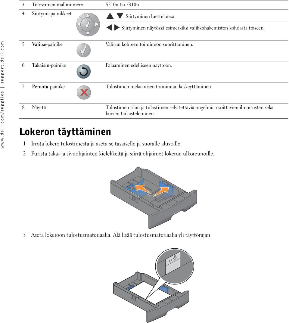 8 Näyttö Tulostimen tilan ja tulostimen selvitettäviä ongelmia osoittavien ilmoitusten sekä kuvien tarkasteleminen.