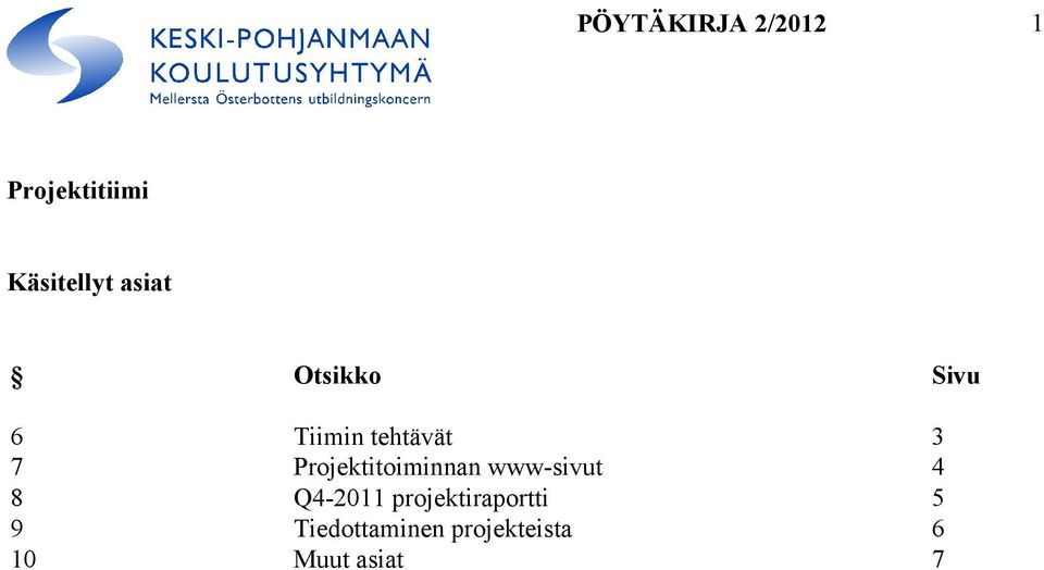 Projektitoiminnan www-sivut 4 8 Q4-2011