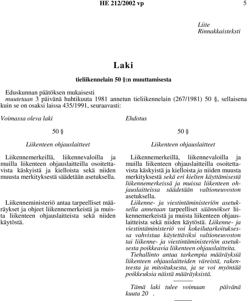 muusta merkityksestä säädetään asetuksella. Liikenneministeriö antaa tarpeelliset määräykset ja ohjeet liikennemerkeistä ja muista liikenteen ohjauslaitteista sekä niiden käytöstä.