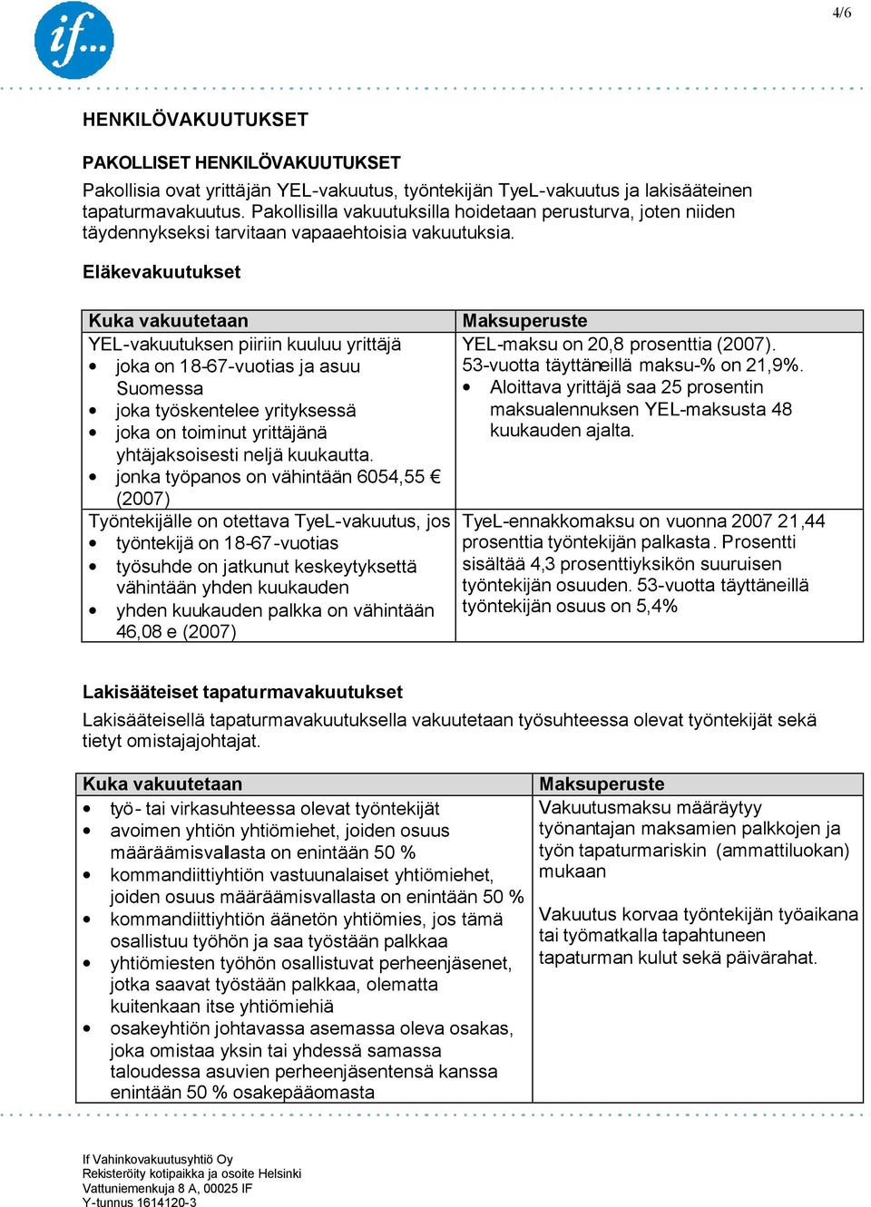 Eläkevakuutukset Kuka vakuutetaan YEL-vakuutuksen piiriin kuuluu yrittäjä joka on 18-67-vuotias ja asuu Suomessa joka työskentelee yrityksessä joka on toiminut yrittäjänä yhtäjaksoisesti neljä