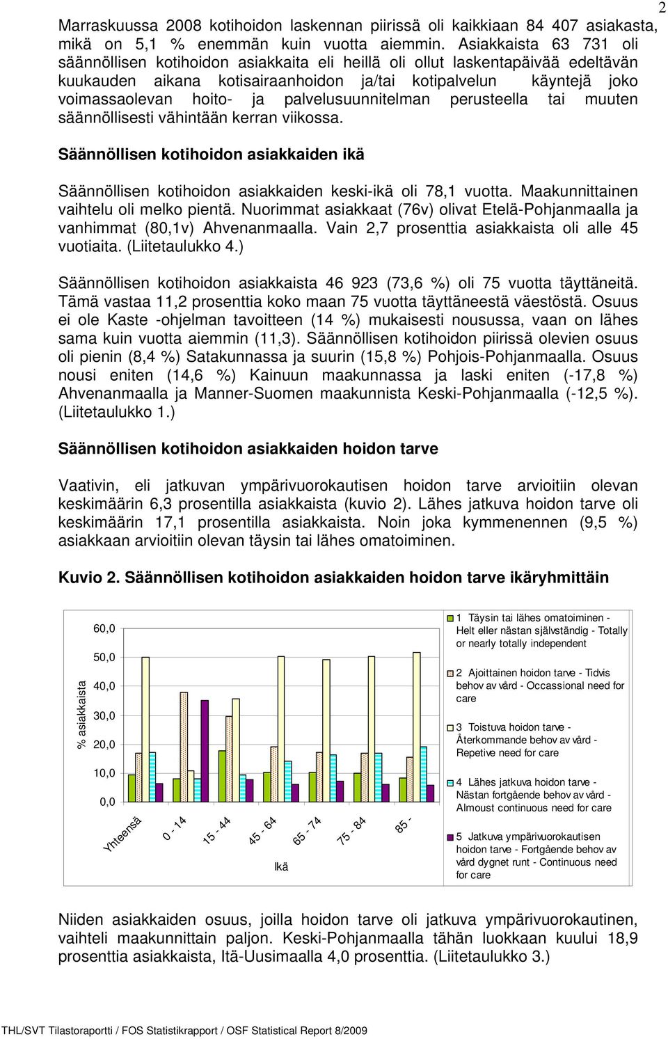 palvelusuunnitelman perusteella tai muuten säännöllisesti vähintään kerran viikossa. Säännöllisen kotihoidon asiakkaiden ikä Säännöllisen kotihoidon asiakkaiden keski-ikä oli 78,1 vuotta.