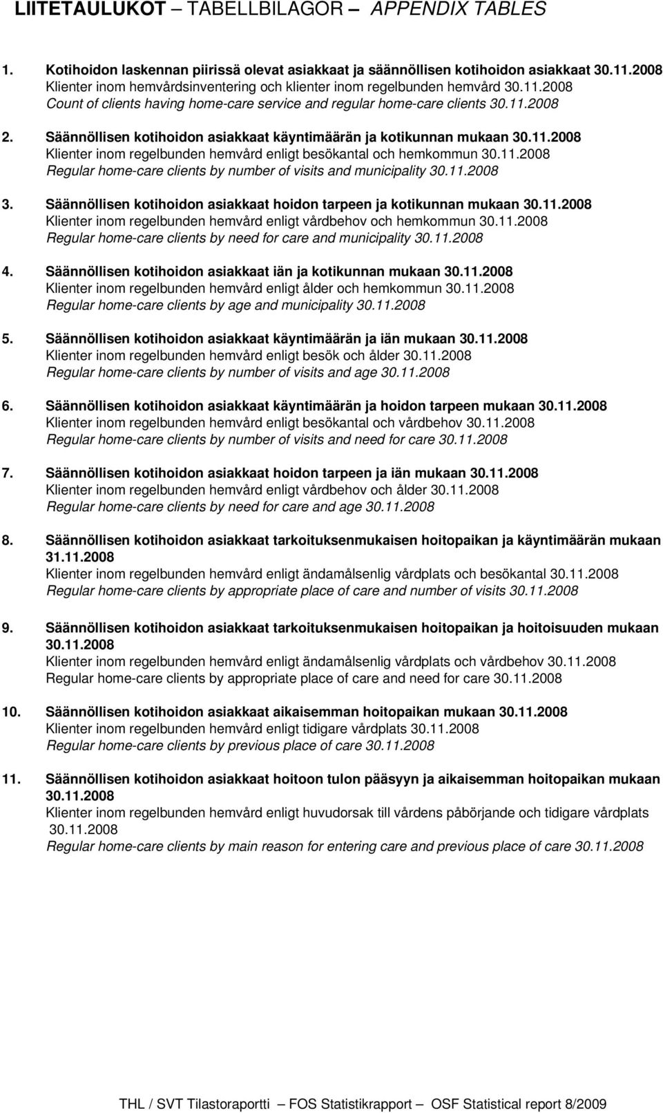 Säännöllisen kotihoidon asiakkaat käyntimäärän ja kotikunnan mukaan 30.11.2008 Klienter inom regelbunden hemvård enligt besökantal och hemkommun 30.11.2008 Regular home-care clients by number of visits and municipality 30.